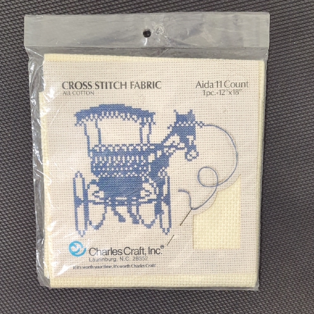 Hand Crafted Blue and Cream Cross Stitch Fabric